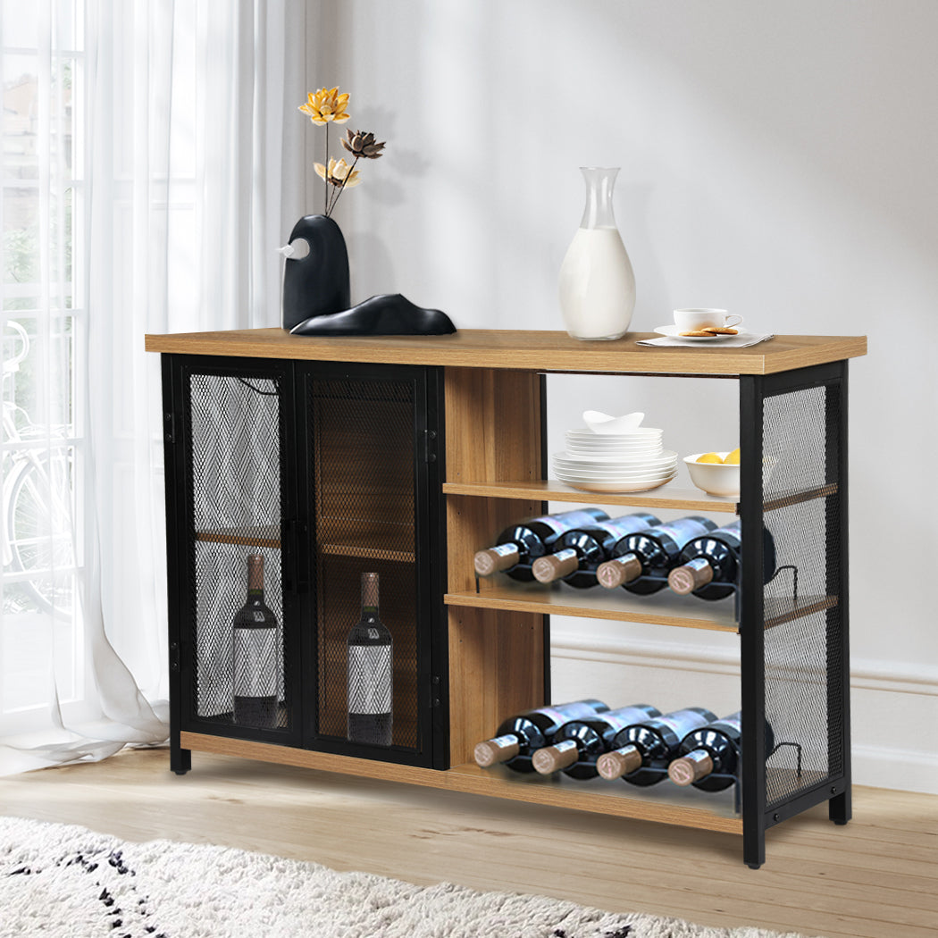 Bar Cabinet Buffet Sideboard - Oak & Black