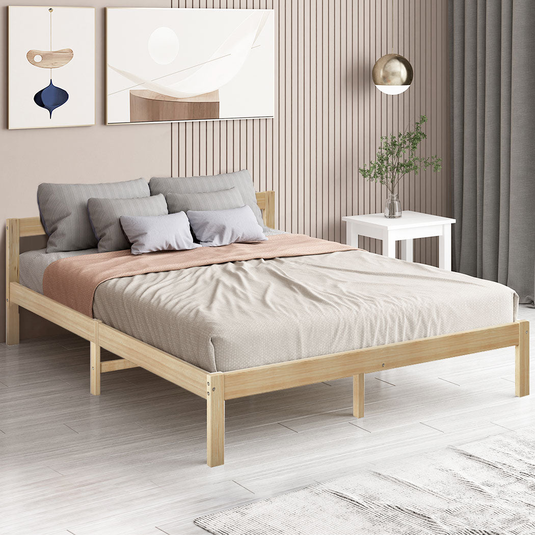 Ashley Wooden Bed Frame Base Solid Timber Pine Wood Natural - Queen ...