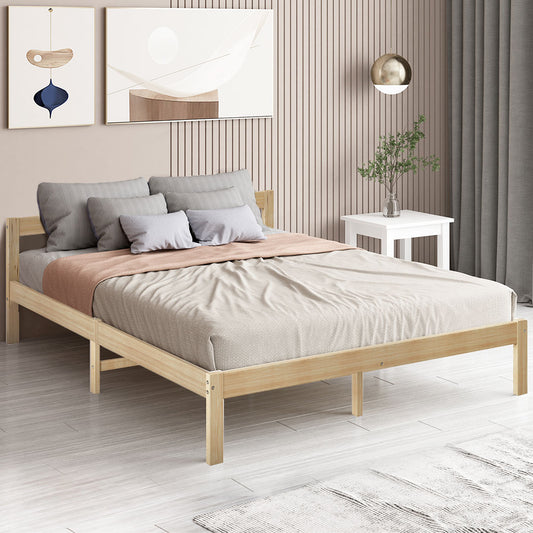 Ashley Wooden Bed Frame Base Solid Timber Pine Wood Natural no Drawers - Queen