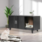 Enclosed Hooded Cat Litter Box Furniture Scratch Board Side Table - Black - Black