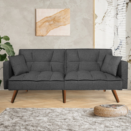 Mattie 3-Seater Sofa Bed Futon Convertible Fabric - Dark Grey