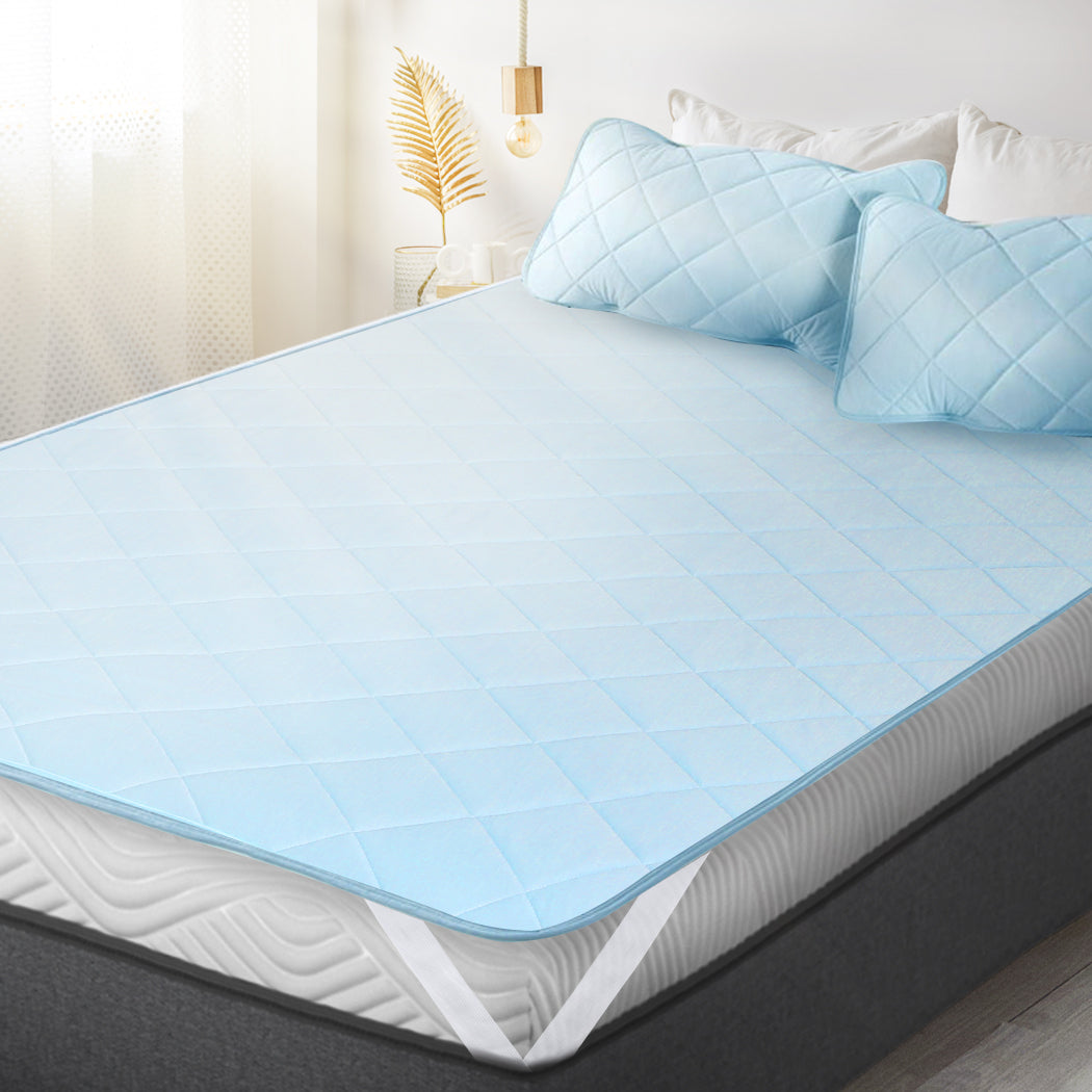 DOUBLE Mattress Protector Cool Topper with Pillowcases- Blue