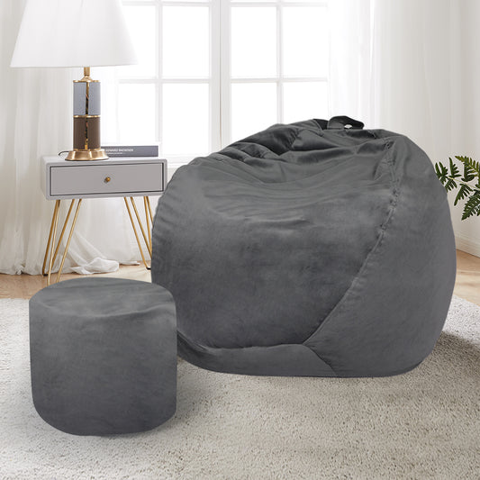 Bean Bag Chair Cover Home Game Seat Lazy Sofa Cover Large With Foot Stool - Dark Grey