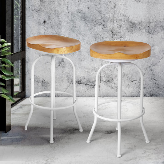 90cm Avignon Industrial Bar Stools Kitchen Stool Wooden Barstools Swivel Chair - White