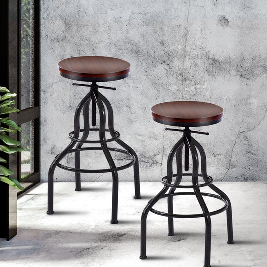 Set of 4 Versailles Industrial Bar Stools Kitchen Stool Wooden Barstools Swivel Chair - Black & Brown