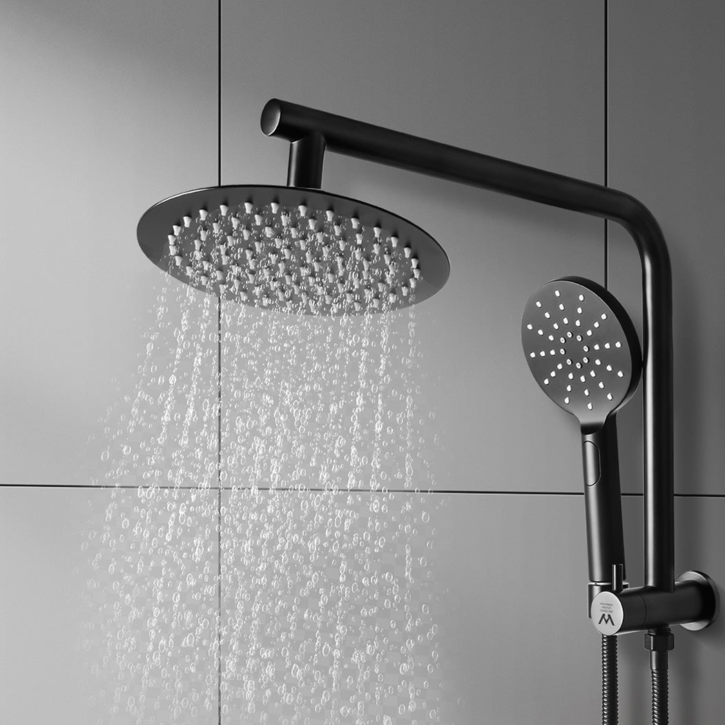 Shower Head High Pressure Set Rain Round - Black