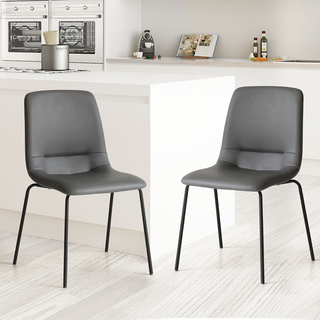 Elspeth Set of 4 Dining Chairs Kitchen Table Chair Lounge Room Padded Seat PU Leather - Dark Grey