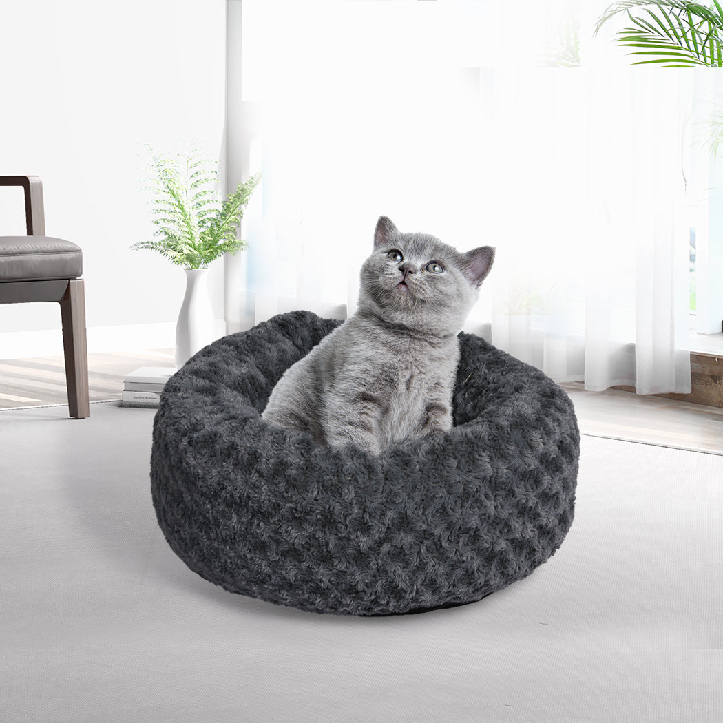 SMALL Cat Beds Calming Warm Soft Plush - Dark Grey