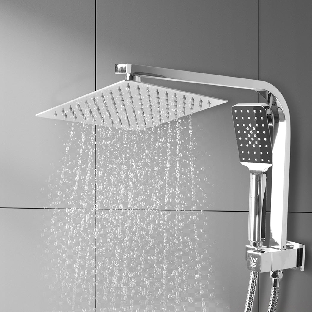 Rain Shower Head Set Silver Square Brass Taps Mixer Handheld High Pressure