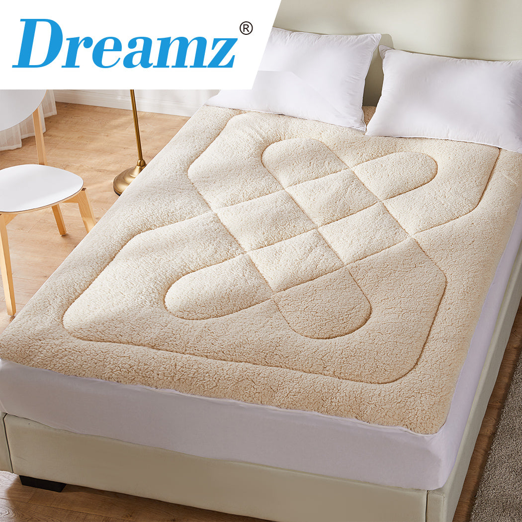 King Single DreamZ Mattress Topper 100% Wool Underlay