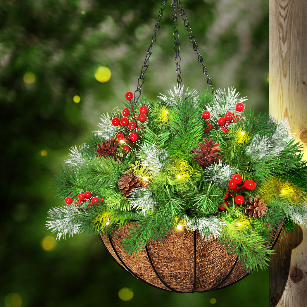 Christmas Hanging Basket Ornaments LED Lights Home Garden Decor 30cm