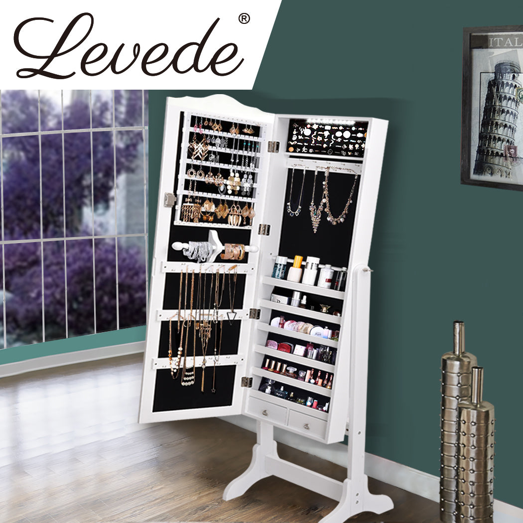 Dual Use Mirrored Jewellery Dressing Cabinet with LED Light in White