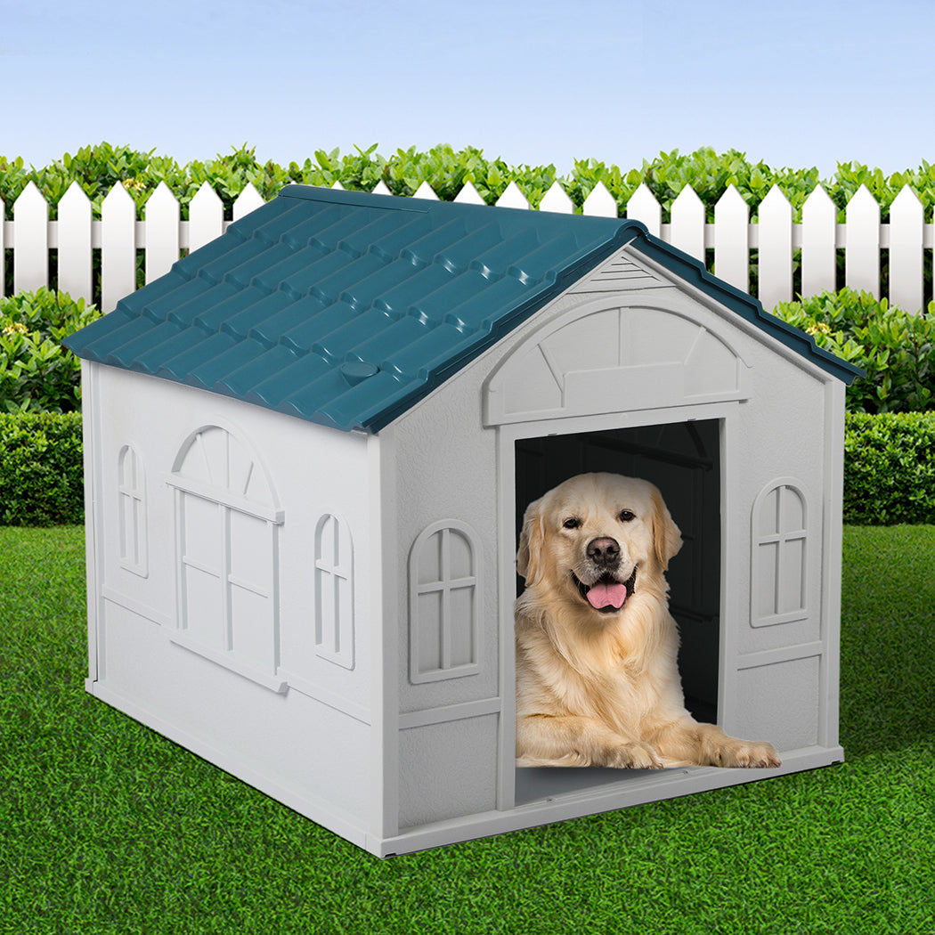 Dog Kennel Outdoor Indoor Pet Plastic Garden Large House Weatherproof Black XLarge