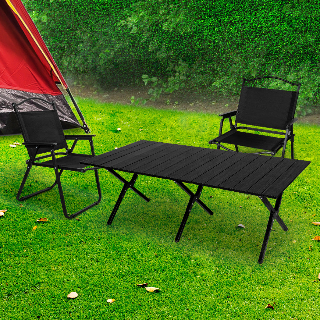 Folding Camping Table Chair Set - Black