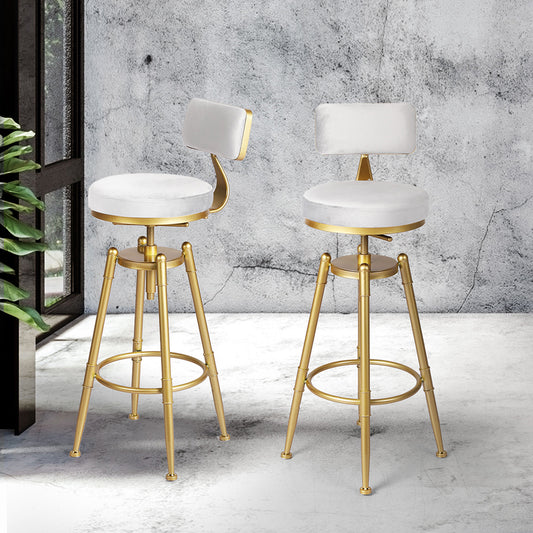 87cm Odesa Bar Stools Kitchen Stool Chair Swivel Barstools Velvet Padded Seat - White & Gold