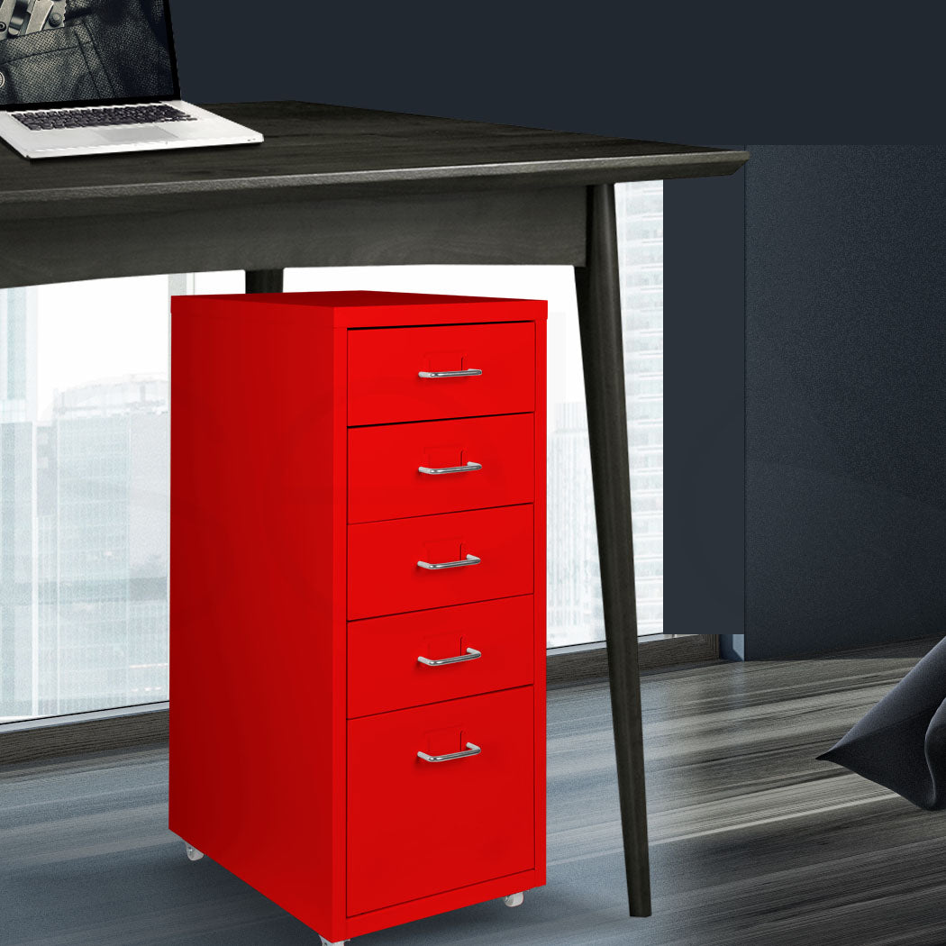 Levede 5 Drawer Office Cabinet Drawers Red