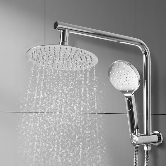 High Pressure Shower Head Set Rain Round - Silver