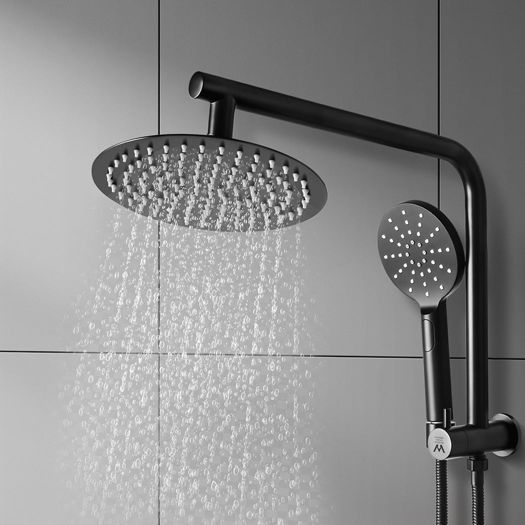 High Pressure Shower Head Set Rain Round - Black