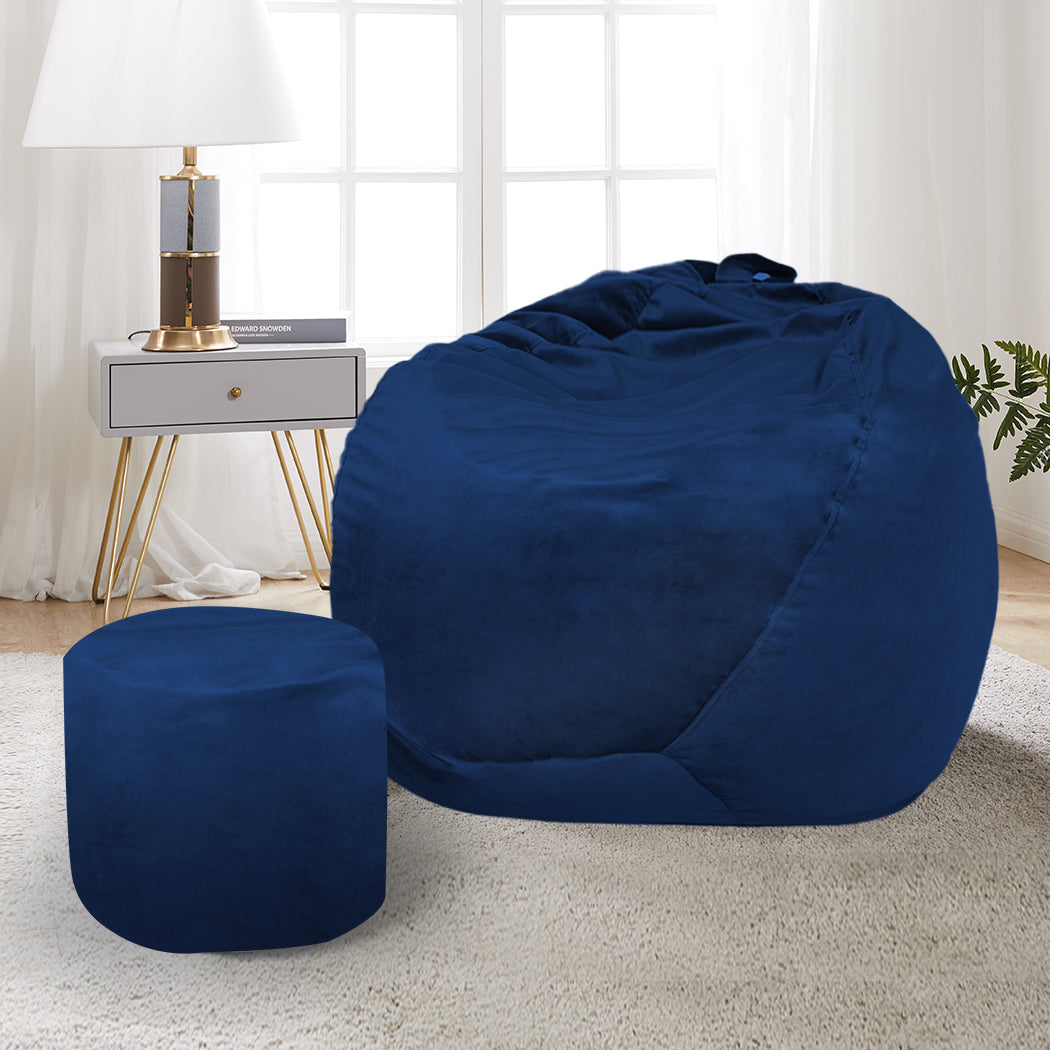 Bean Bag Chair Cover Home Game Seat Lazy Sofa Cover Large With Foot Stool - Blue