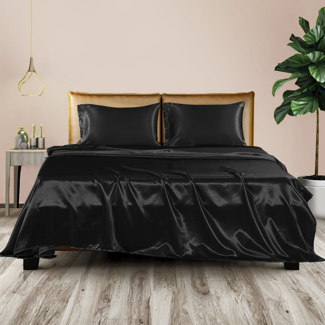 Double Dreamz Silky Satin Sheets Fitted Black