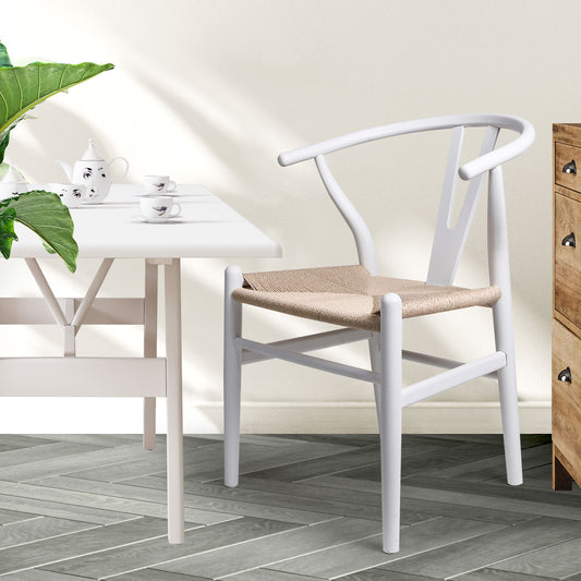 Jett Set of 2 Dining Chairs Rattan Seat Side Kitchen Wood Furniture - White