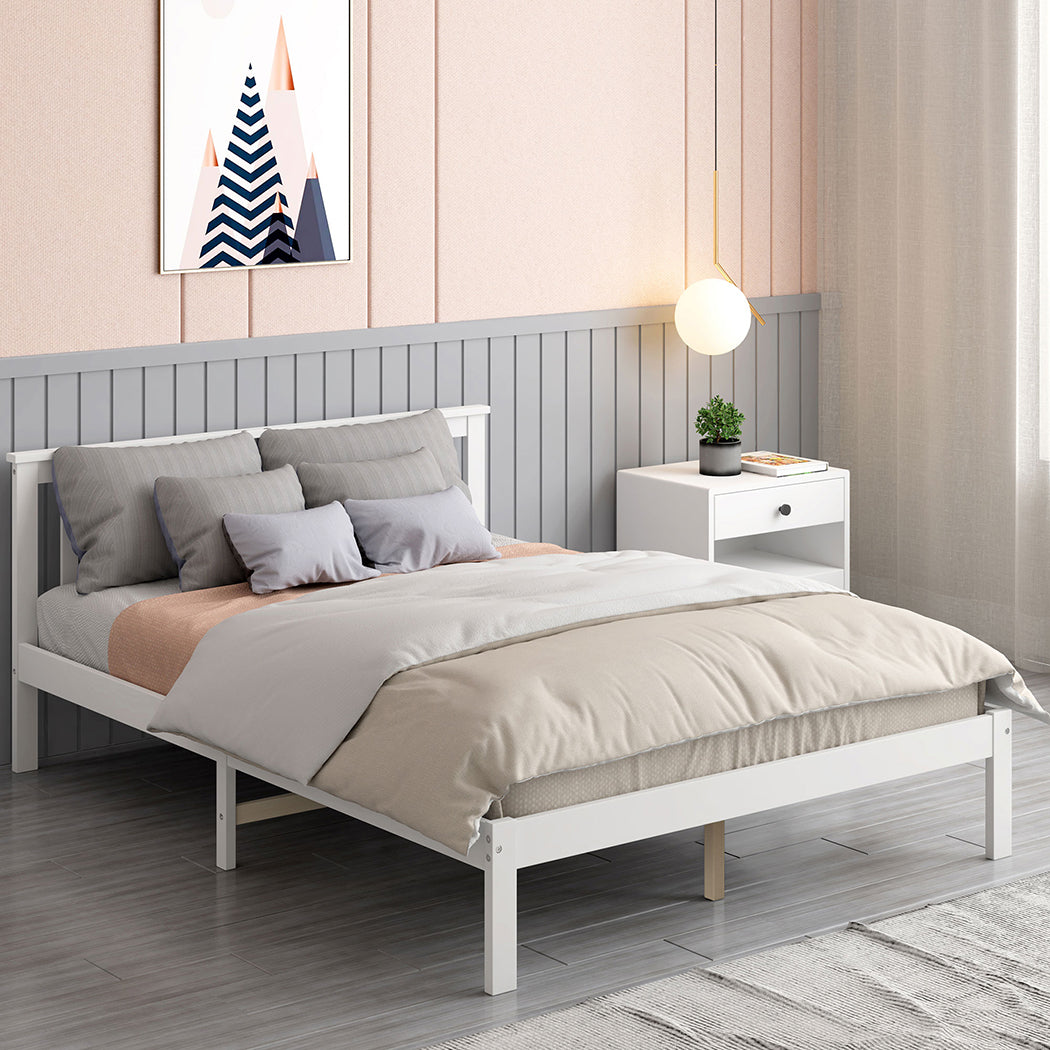 Arianne Wooden Bed Frame Base Full Size Timber White - Queen