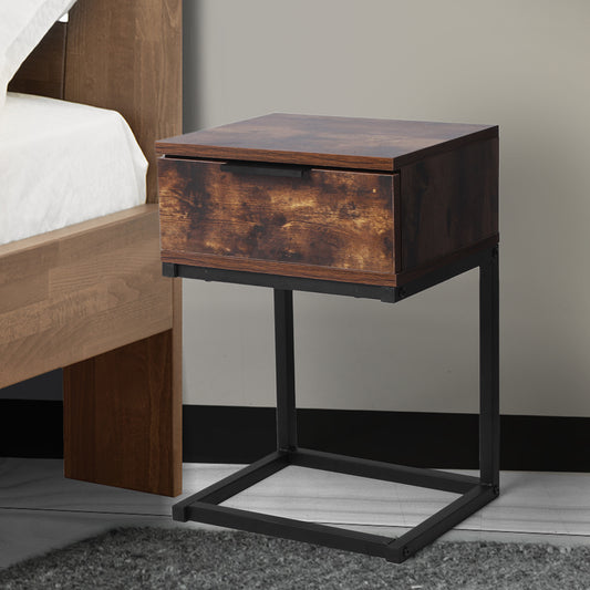 Louise Wooden Iron Frame Bedside Tables Side Table Wood Nightstand Storage Cabinet Unit - Oak