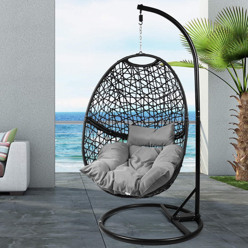 Leith Hanging Swing Egg Chair Pod Patio Cushion Seat - Black