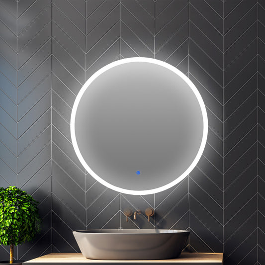 LED Wall Mirror Round Anti-fog Bathroom Mirrors Makeup Light Decor 60cm