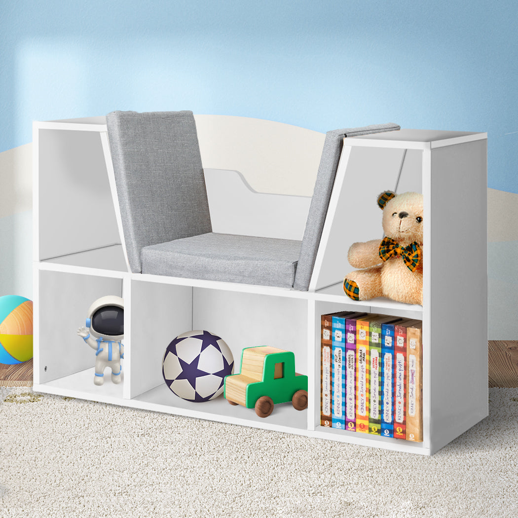 Kids Bookcase Toys Box Shelf - White