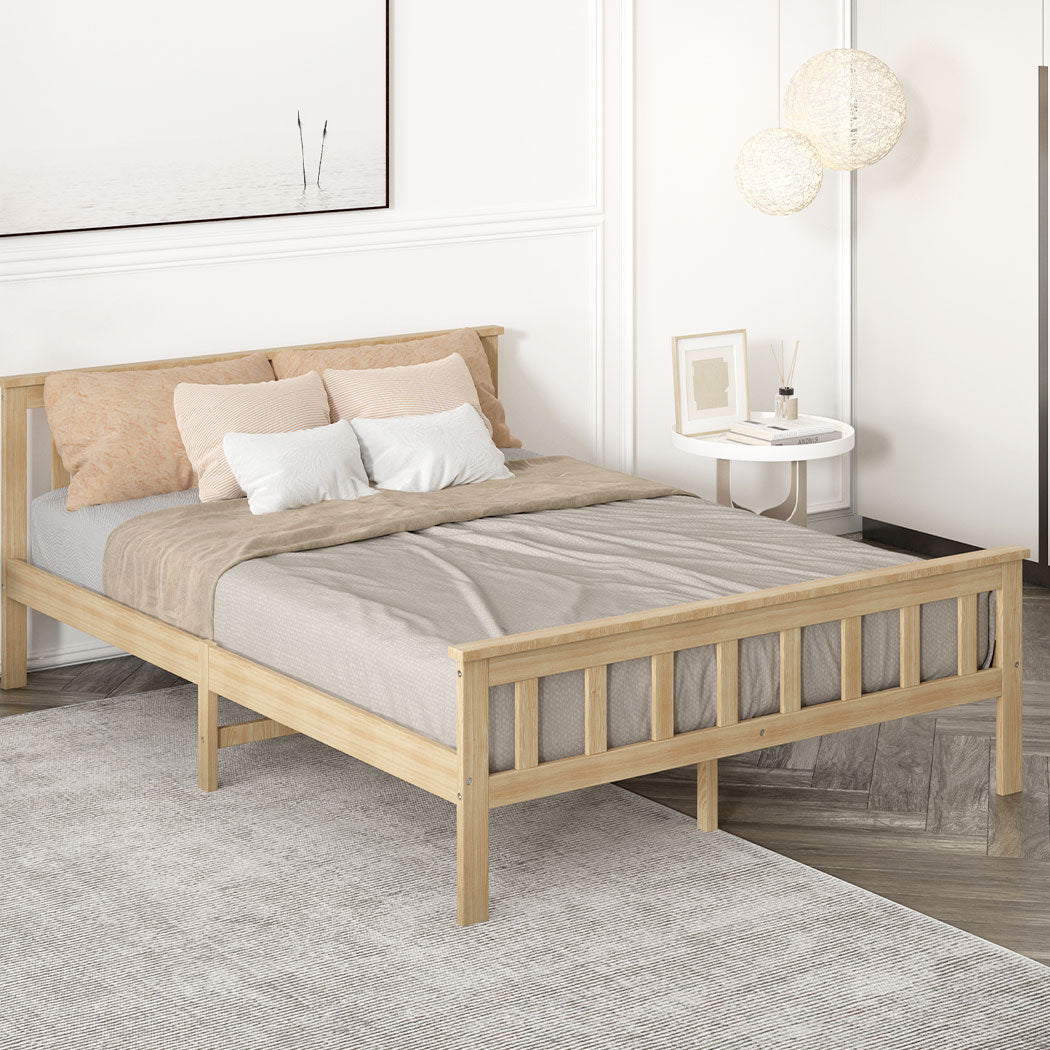 Mia Wooden Bed Frame Base Solid Timber Pine Wood Natural - Queen Online ...