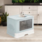 Foldable Cat Litter Box Tray Enclosed Kitty Toilet Hood Hair Grooming Blue - Green