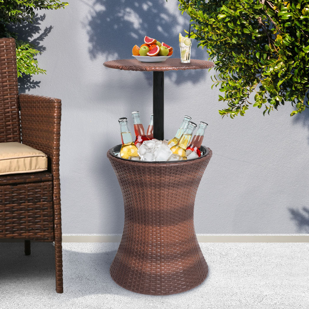 Chantria Cooler Ice Bucket Table Bar Outdoor Setting Furniture Patio Pool Storage - Brown