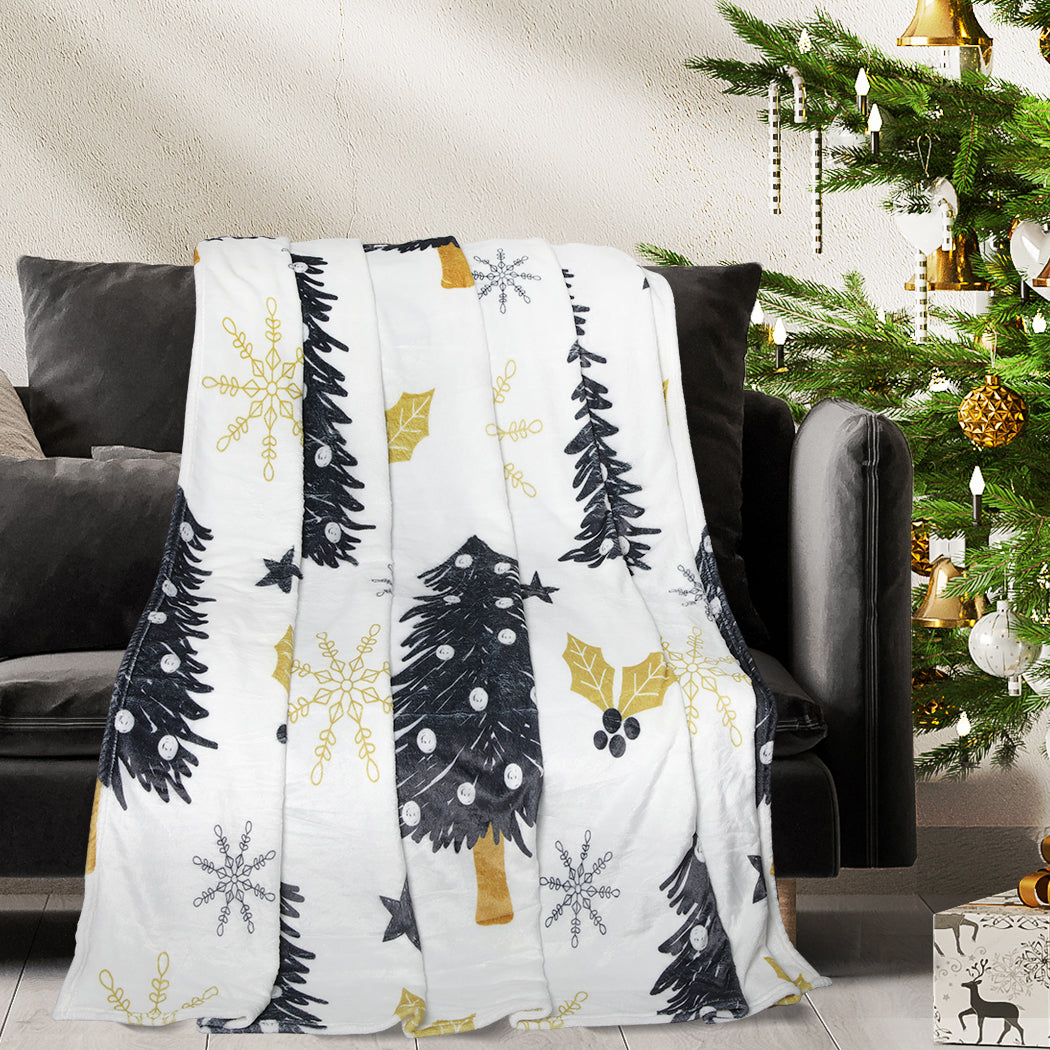 Wreathen Throw Soft Blanket Xmas Flannel Double Sided Warm Fleece Decor Christmas Queen - White