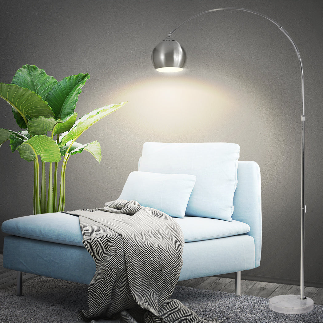 Modern Led Floor Lamp Stand Reading Light Height Adjustable Indoor Marble Base - Silver