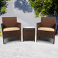 Rhyse 2-Seater Furniture Patio Garden Chair Table Rattan Wicker Cushion Seat 3-Piece Outdoor Setting - Brown