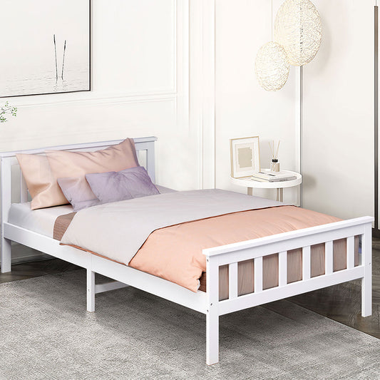 Paula Solid Pinewood Wooden Bed Frame no Drawers - White King Single