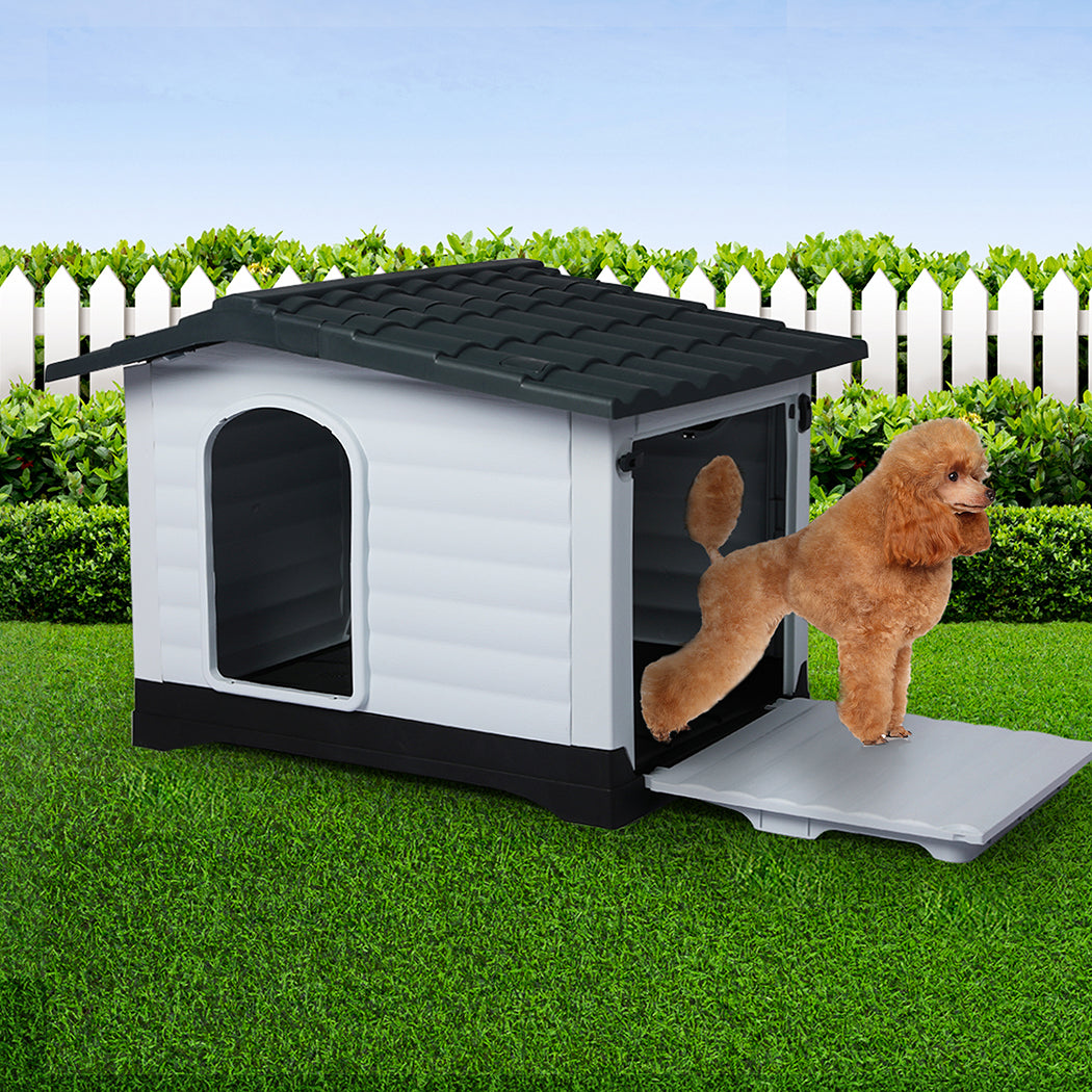 Dog Kennel Outdoor Indoor Pet Plastic Garden Large House Weatherproof Grey Large