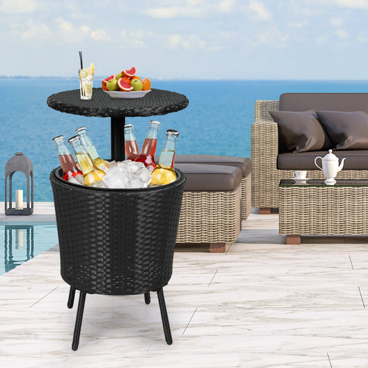 Chantria Cooler Ice Bucket Table Bar Outdoor Rattan Furniture Patio Pool Storage - Black