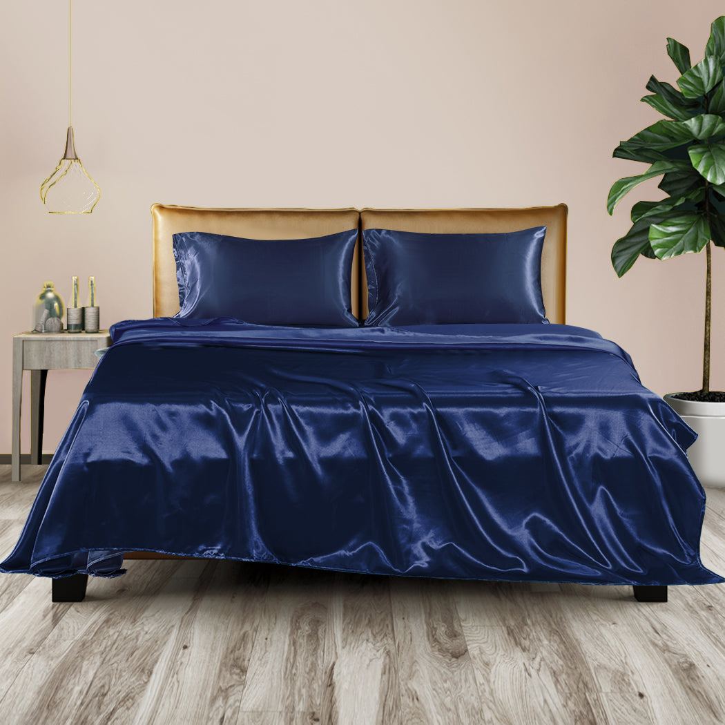 King Dreamz Silky Satin Sheets Fitted Blue