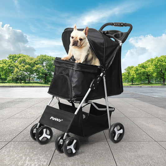 4 Wheels Pet Stroller Dog Cat Cage Puppy Pushchair Travel Walk Carrier Pram