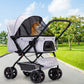 Pet Stroller Pram Dog Carrier Trailer Strollers 4 Wheels Foldable Large - Grey Large