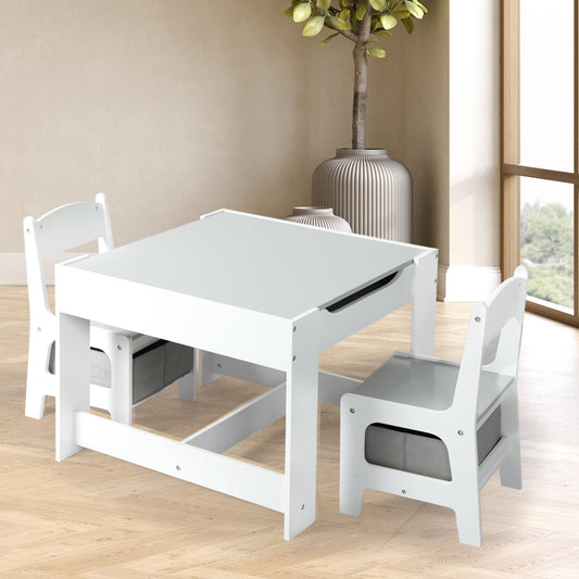 Poppy 3-Piece Kids Table & Chairs Set - White & Grey