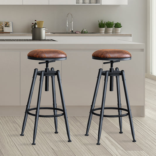 Set of 2 Trieste Rustic Industrial Bar Stool Kitchen Stool Barstool Swivel Dining Chair - Wood