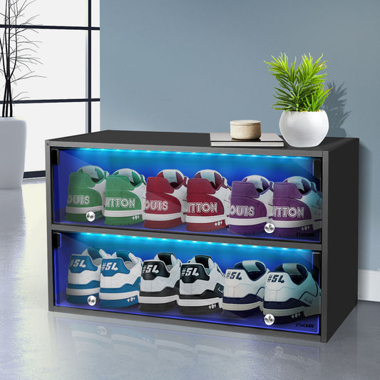 Stacked Shoes Storage Cabinet LED Sneaker Black