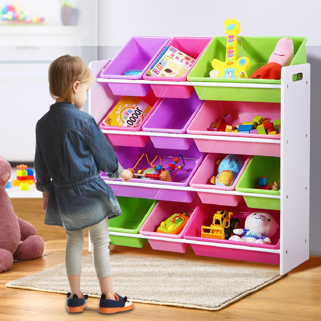 12Bins Kids Toy Box Bookshelf Organiser Display Shelf Storage Rack Drawer