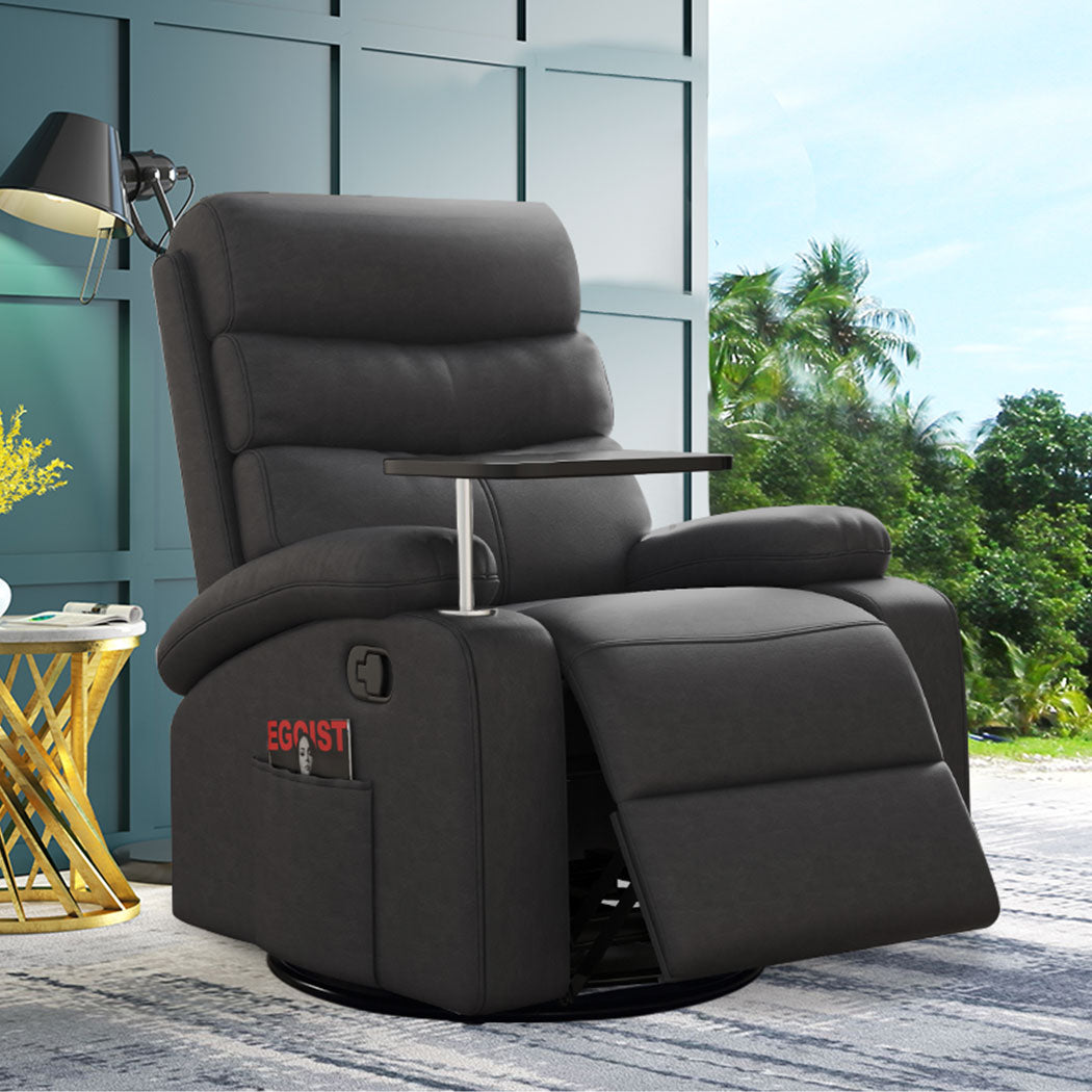 Cyrene Massage Chair Recliner Chair Heated Lounge Armchair 360 Swivel - Black