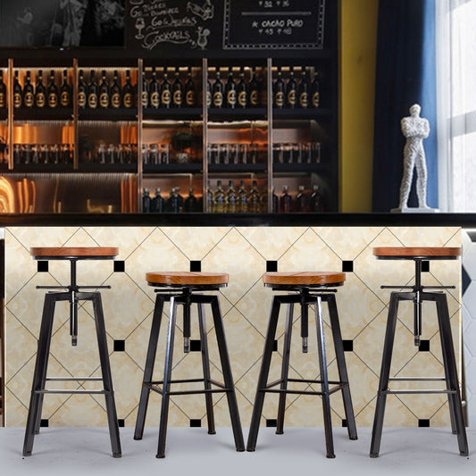 Set of 4 Catania Industrial Bar Stools Kitchen Stool Wooden Barstools Swivel Vintage - Wood