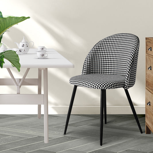 Anwen Set of 2 Dining Chairs Kitchen Cafe Lounge Chair Sofa Upholstered Padded Seat - Black & White