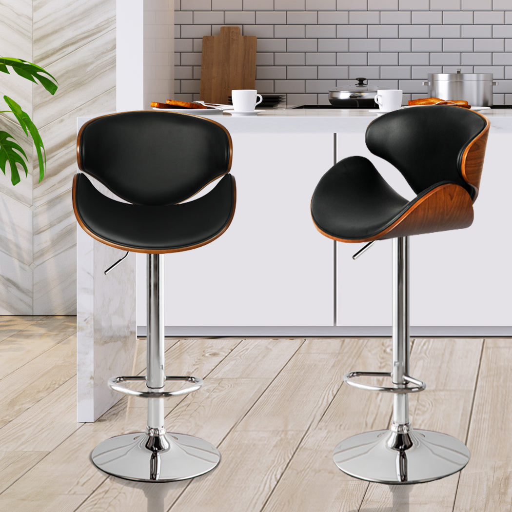 113.5cm Copenhagen Kitchen Bar Stools Gas Lift Wooden Beech Stool Metal Barstools - Black & Silver